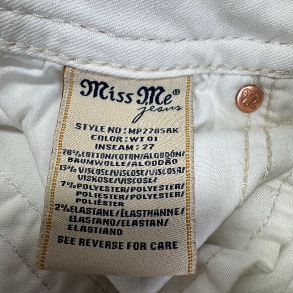 MISS ME Mid Rise Ankle Skinny Jeans White Raw Hem Boho Western size 26 - Picture 8 of 9